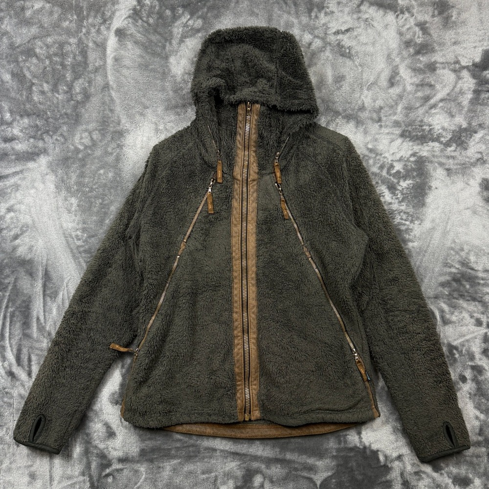 Kuhl Flight Jacket Women Large Gray Excellent Fleece Hooded Full Zip Thumbholes